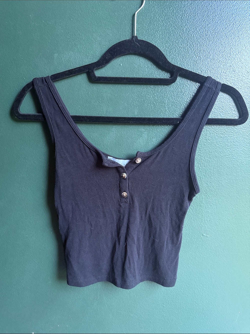 Black Ribbed Crop Tank with Button Front